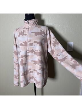 Modern Neutral Camo Fleece Quarter Zip Pullover Relaxed Fit Cozy Outdoor Layer